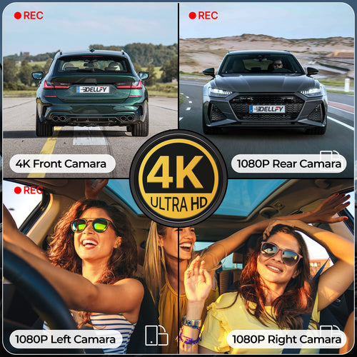 DELLEY M95 360° Dash Cam 4K Front + 3*1080P Rear/Left/Right | GPS & 5G WiFi | 24H Parking Mode, IR Night Vision, G-Sensor | 128GB SD Card Included