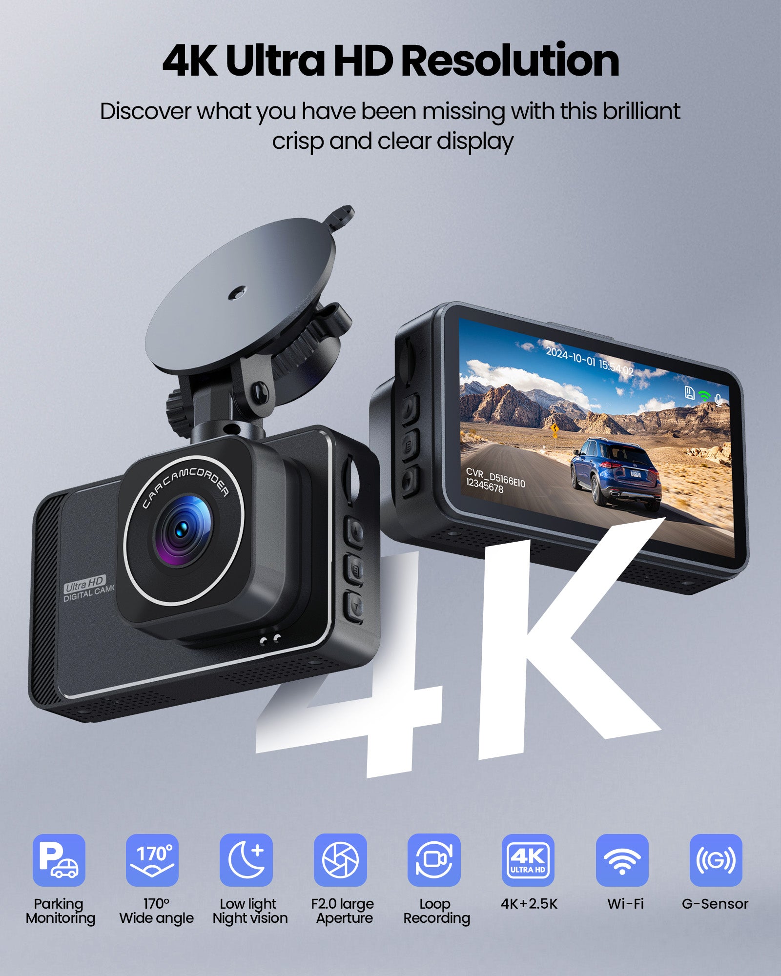 DELLFY M77 4K Dash Cam | Front & Rear | 5G WiFi App Control | Night Vision | G-Sensor | 024H Parking Mode | 32GB SD Card Included |