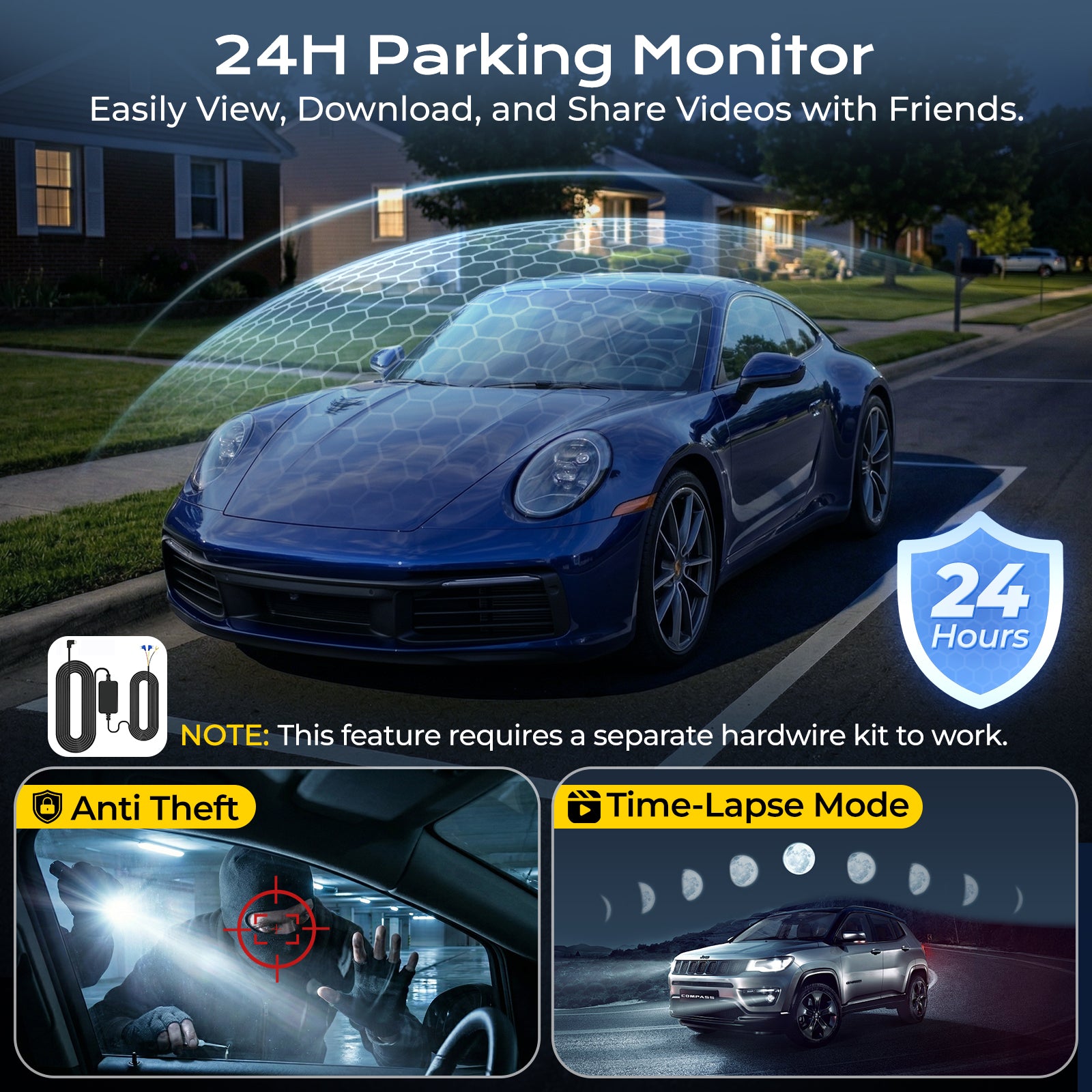DELLEY M95 360° Dash Cam 4K Front + 3*1080P Rear/Left/Right | GPS & 5G WiFi | 24H Parking Mode, IR Night Vision, G-Sensor | 128GB SD Card Included