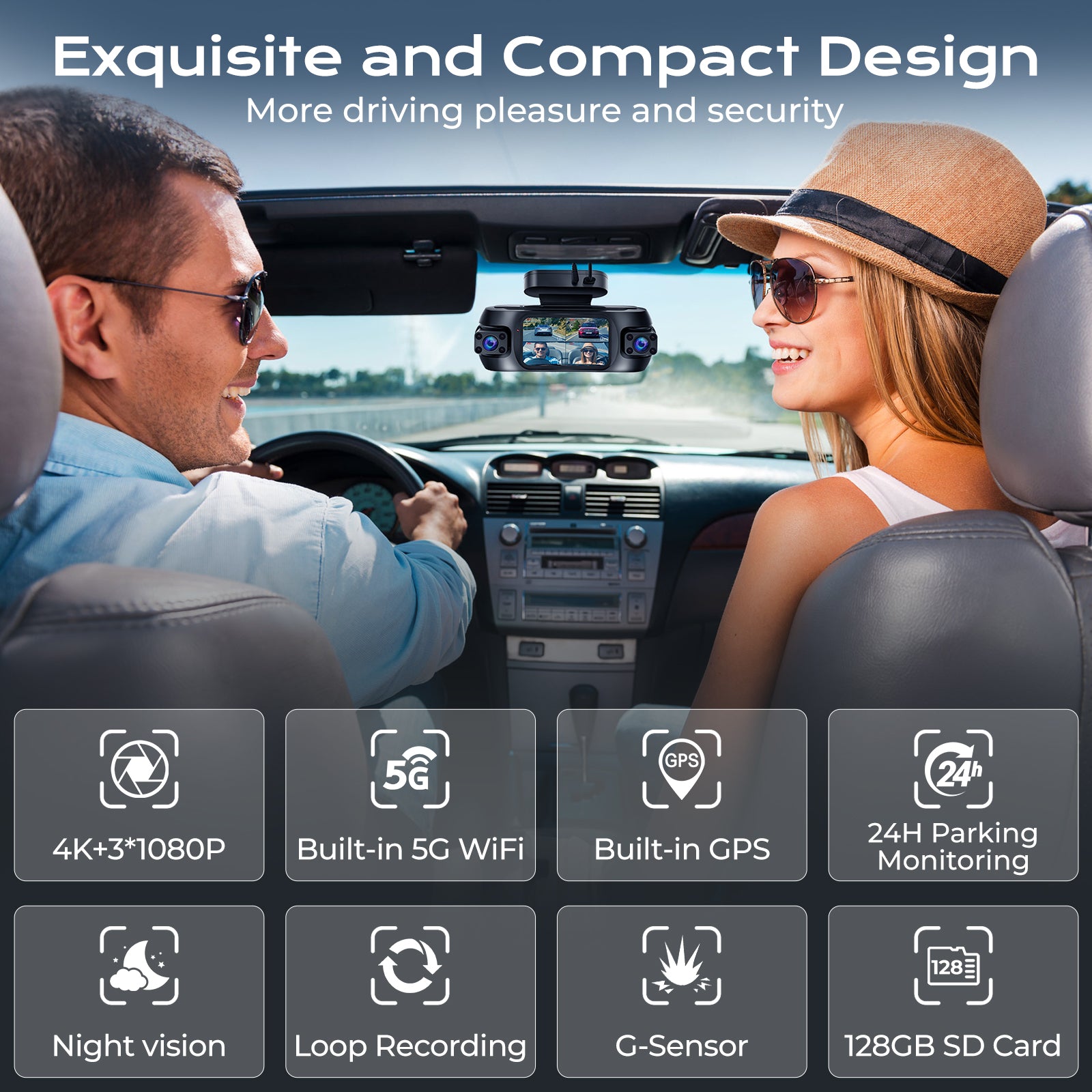 DELLEY M95 360° Dash Cam 4K Front + 3*1080P Rear/Left/Right | GPS & 5G WiFi | 24H Parking Mode, IR Night Vision, G-Sensor | 128GB SD Card Included